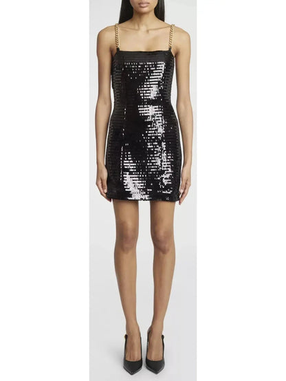 Sequin Mini Dress with Chain Strap Detail - Branna Couture