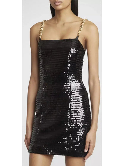 Sequin Mini Dress with Chain Strap Detail - Branna Couture