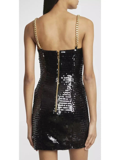 Sequin Mini Dress with Chain Strap Detail - Branna Couture