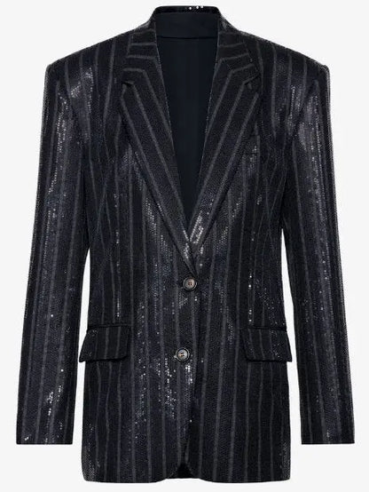 Sequin-Striped Single-Breasted Blazer Branna Couture