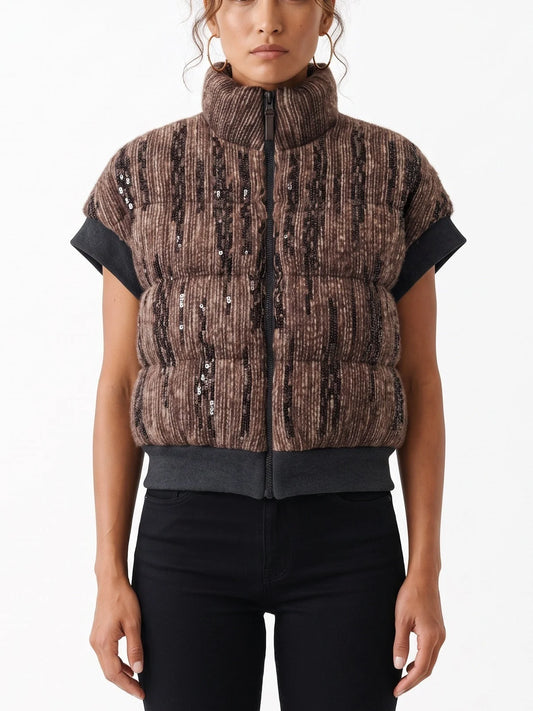 Sequin Embellished Bouclé Down Vest - Small - Jackets