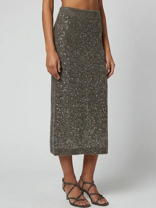 Sequin Embellished Knit Midi Skirt - Small - Skirts