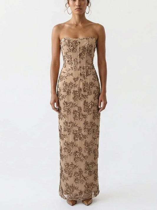 Sequin Embellished Strapless Corset Maxi Dress - Small - Dresses