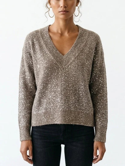 Sequin Embellished V Neck Mohair Blend Sweater - Small - Sweaters & Knitwear