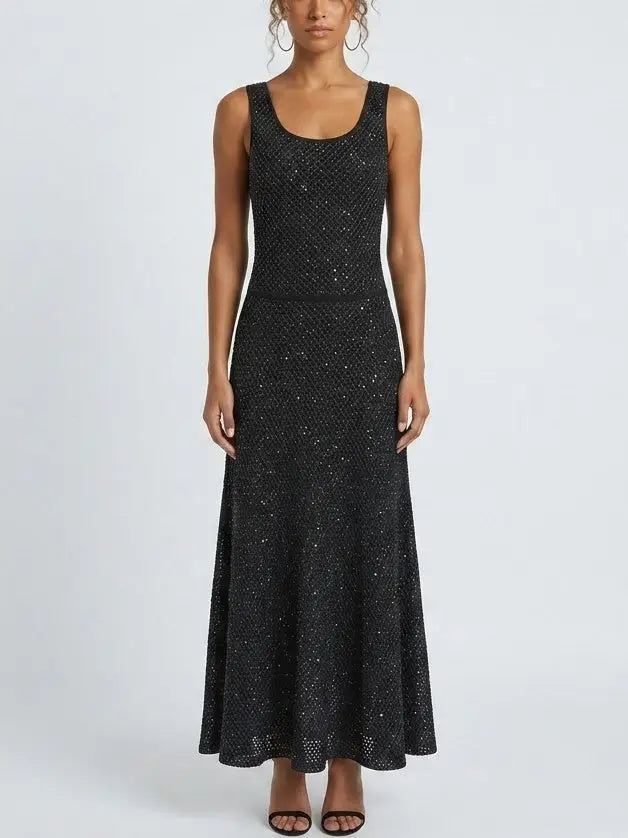 Sequin Knit Tank Maxi Dress - S / Black - Dresses