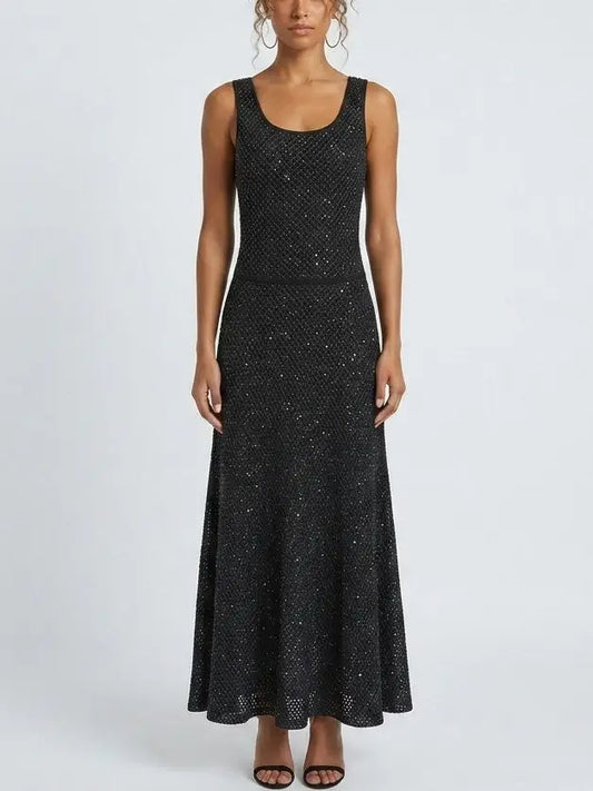 Sequin Knit Tank Maxi Dress - S / Black - Dresses