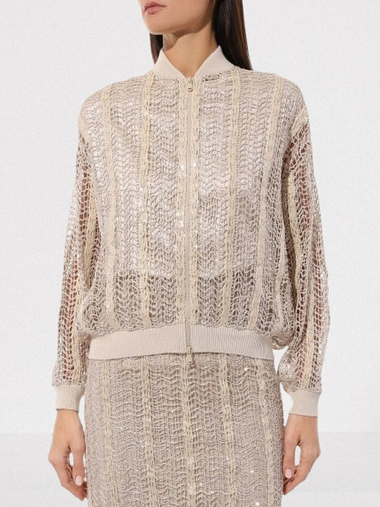 Sequin Raffia Net Bomber Jacket - Small - Jackets