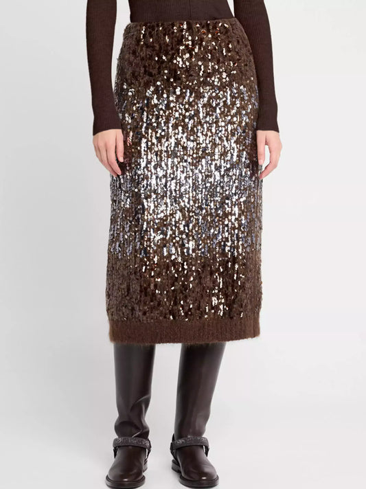Sequin Wool-Blend Knit Midi Skirt - Small - Skirts