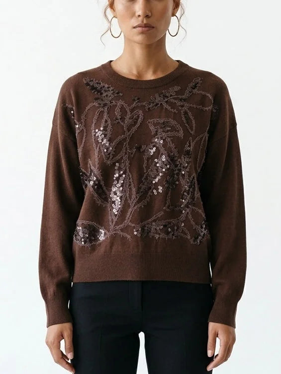 Sequin Botanical Cashmere Crew Neck Sweater - Sweaters & Knitwear
