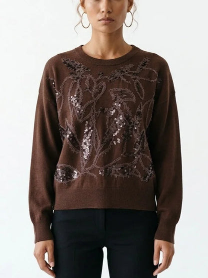 Sequin Botanical Cashmere Crew Neck Sweater - Sweaters & Knitwear