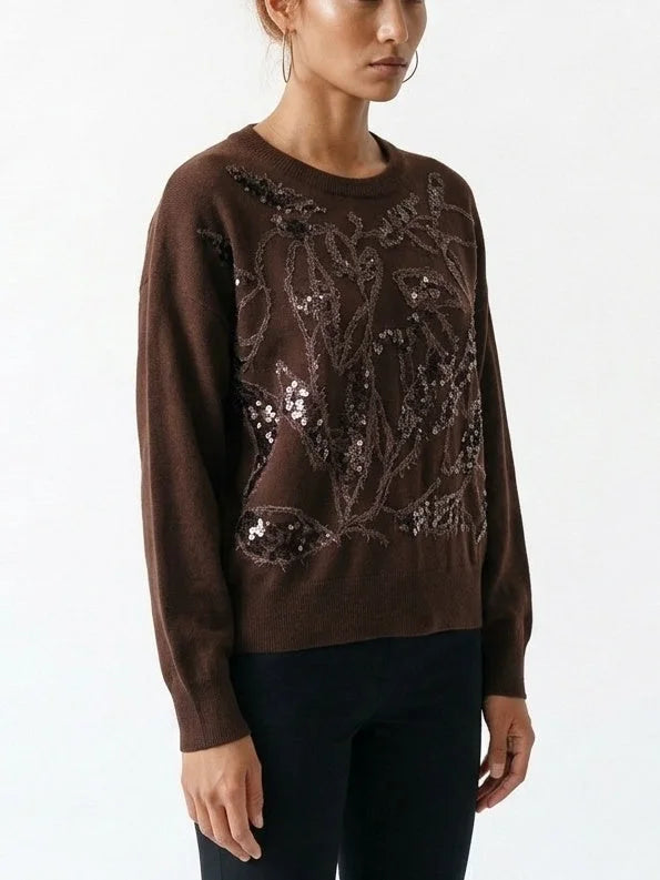 Sequin Botanical Cashmere Crew Neck Sweater - Sweaters & Knitwear