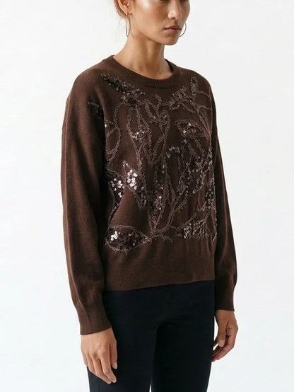 Sequin Botanical Cashmere Crew Neck Sweater - Sweaters & Knitwear