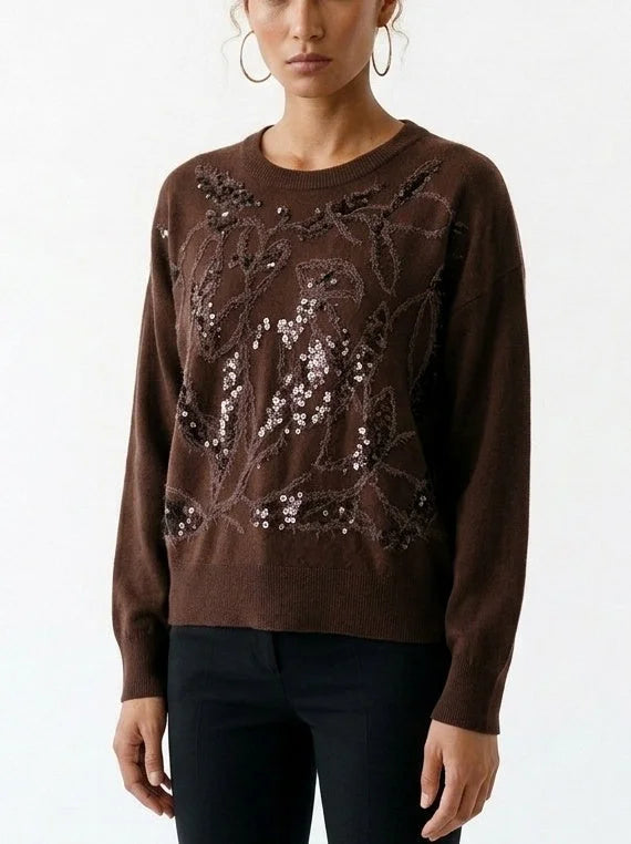 Sequin Botanical Cashmere Crew Neck Sweater - Sweaters & Knitwear