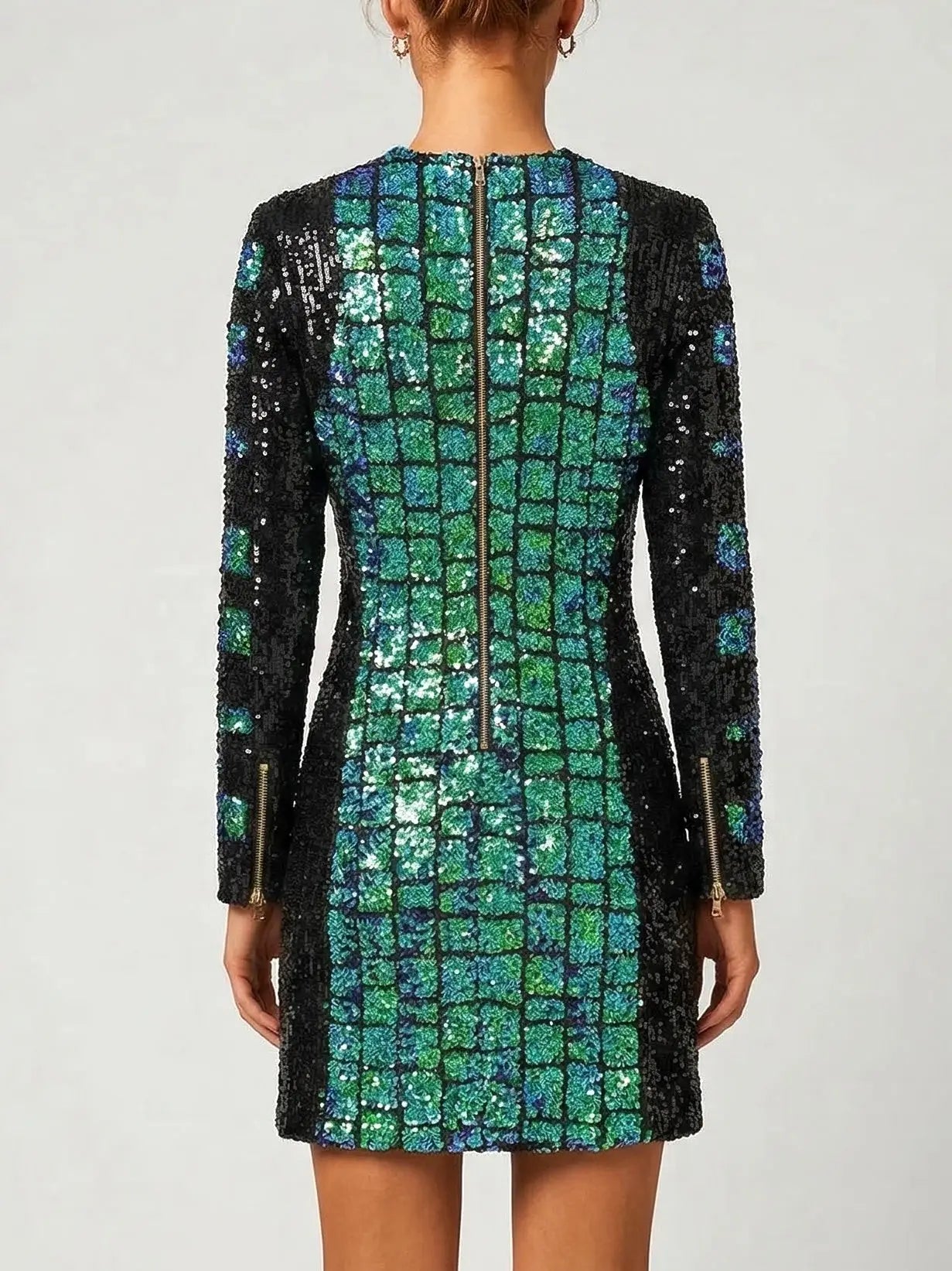 Sequin Crocodile Pattern Long Sleeve Mini Dress - Dresses