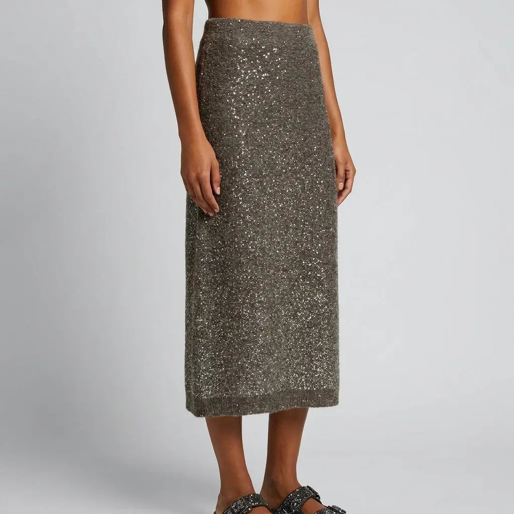 Sequin Embellished Knit Midi Skirt - Skirts