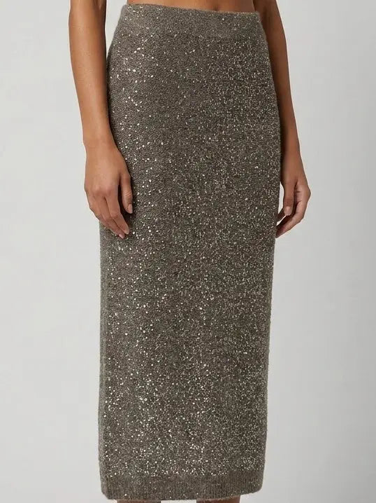 Sequin Embellished Knit Midi Skirt - Skirts