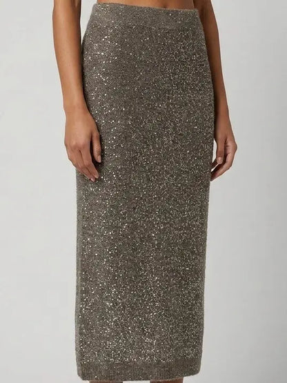 Sequin Embellished Knit Midi Skirt - Skirts