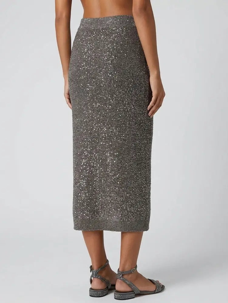 Sequin Embellished Knit Midi Skirt - Skirts