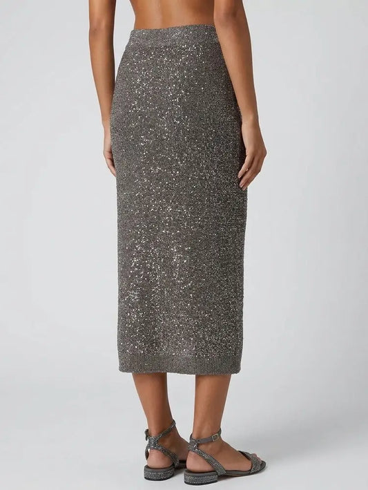 Sequin Embellished Knit Midi Skirt - Skirts