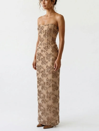 Sequin Embellished Strapless Corset Maxi Dress - Dresses