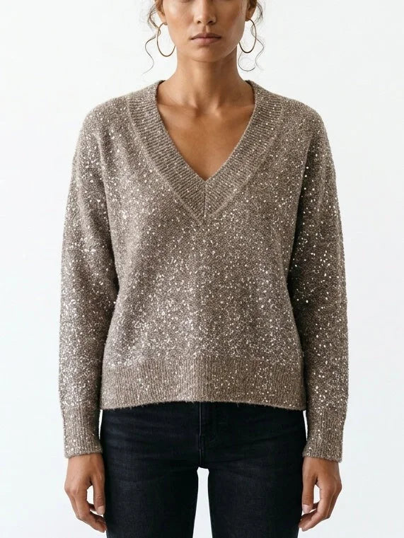Sequin Embellished V Neck Mohair Blend Sweater - Sweaters & Knitwear