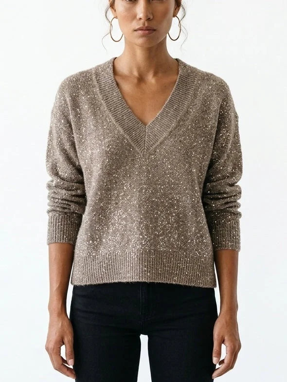 Sequin Embellished V Neck Mohair Blend Sweater - Sweaters & Knitwear