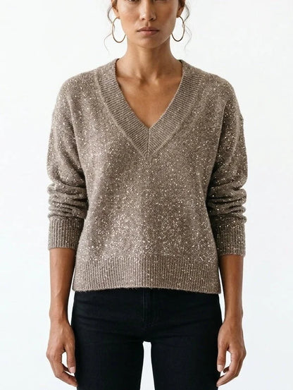Sequin Embellished V Neck Mohair Blend Sweater - Sweaters & Knitwear