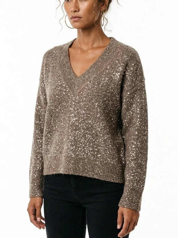 Sequin Embellished V Neck Mohair Blend Sweater - Sweaters & Knitwear