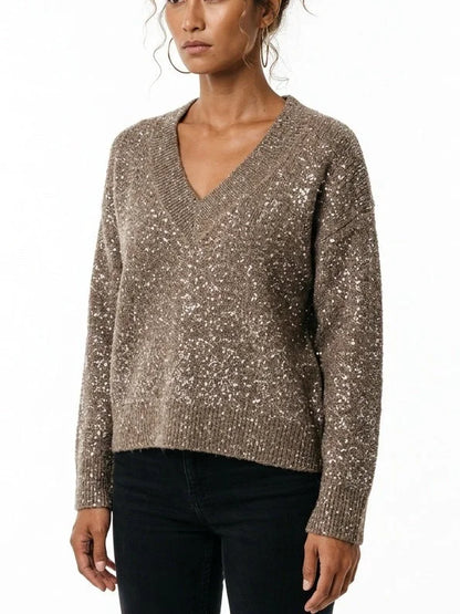 Sequin Embellished V Neck Mohair Blend Sweater - Sweaters & Knitwear