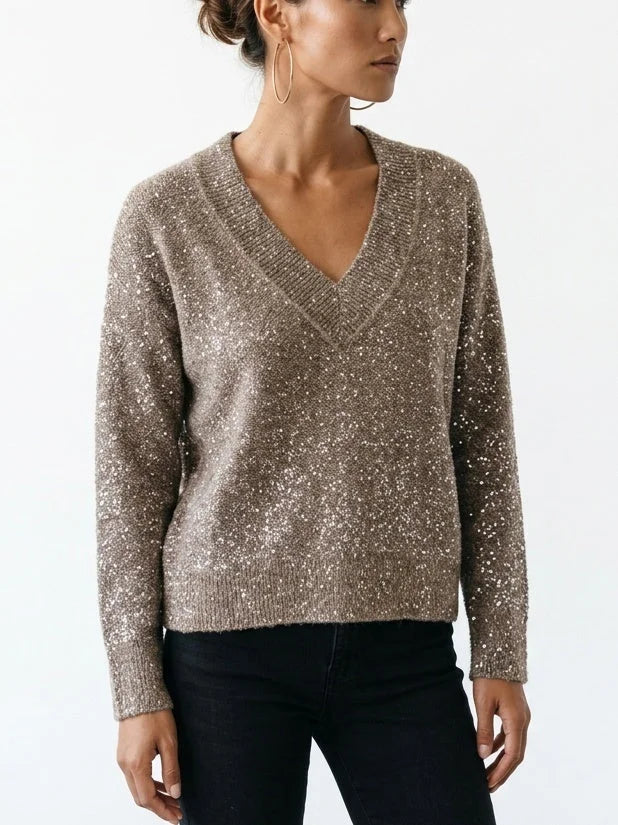 Sequin Embellished V Neck Mohair Blend Sweater - Sweaters & Knitwear