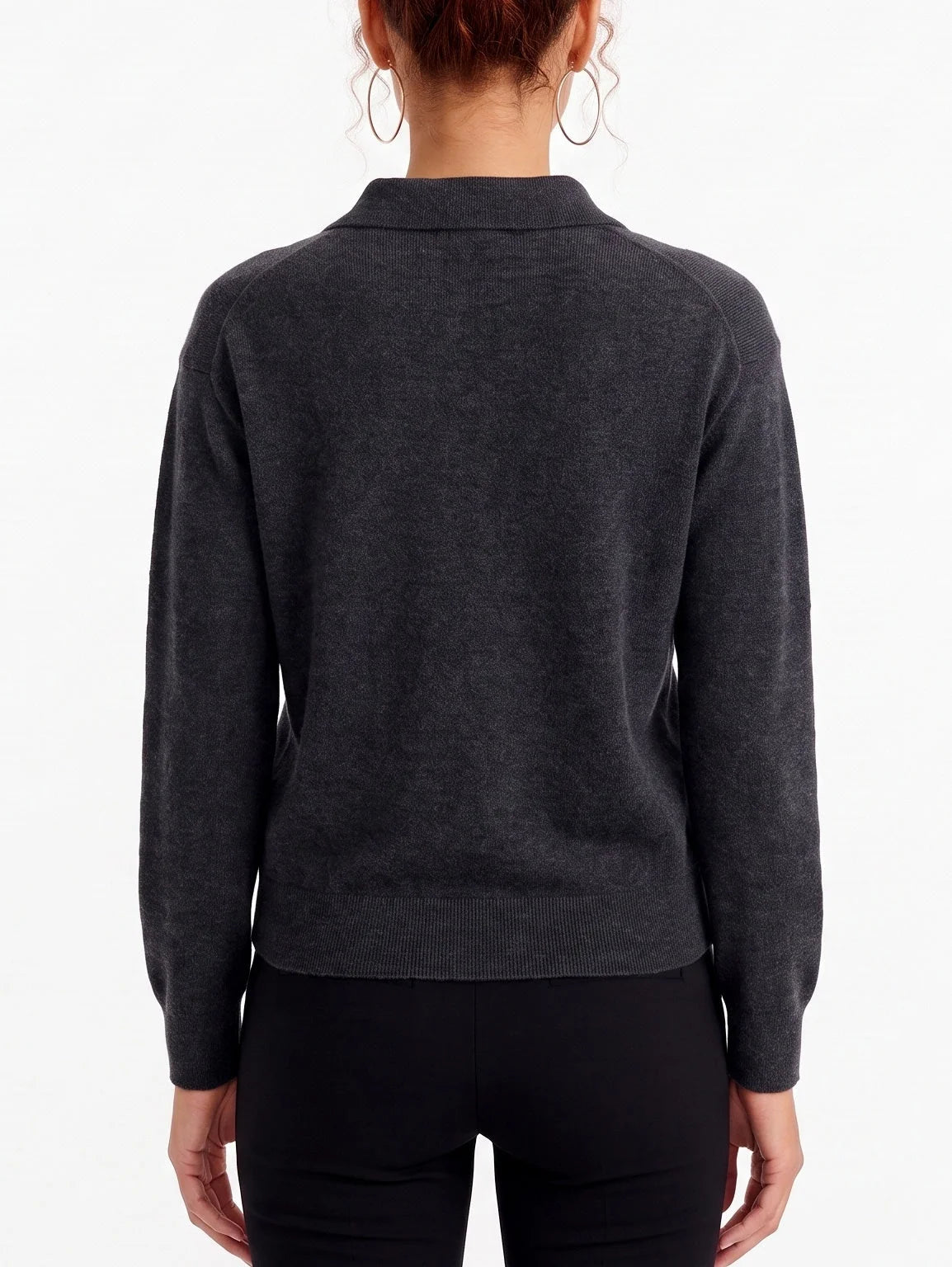 Sequin Embroidered V-Neck Collared Cashmere Sweater - Sweaters & Knitwear