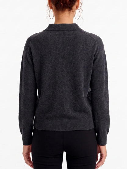 Sequin Embroidered V-Neck Collared Cashmere Sweater - Sweaters & Knitwear