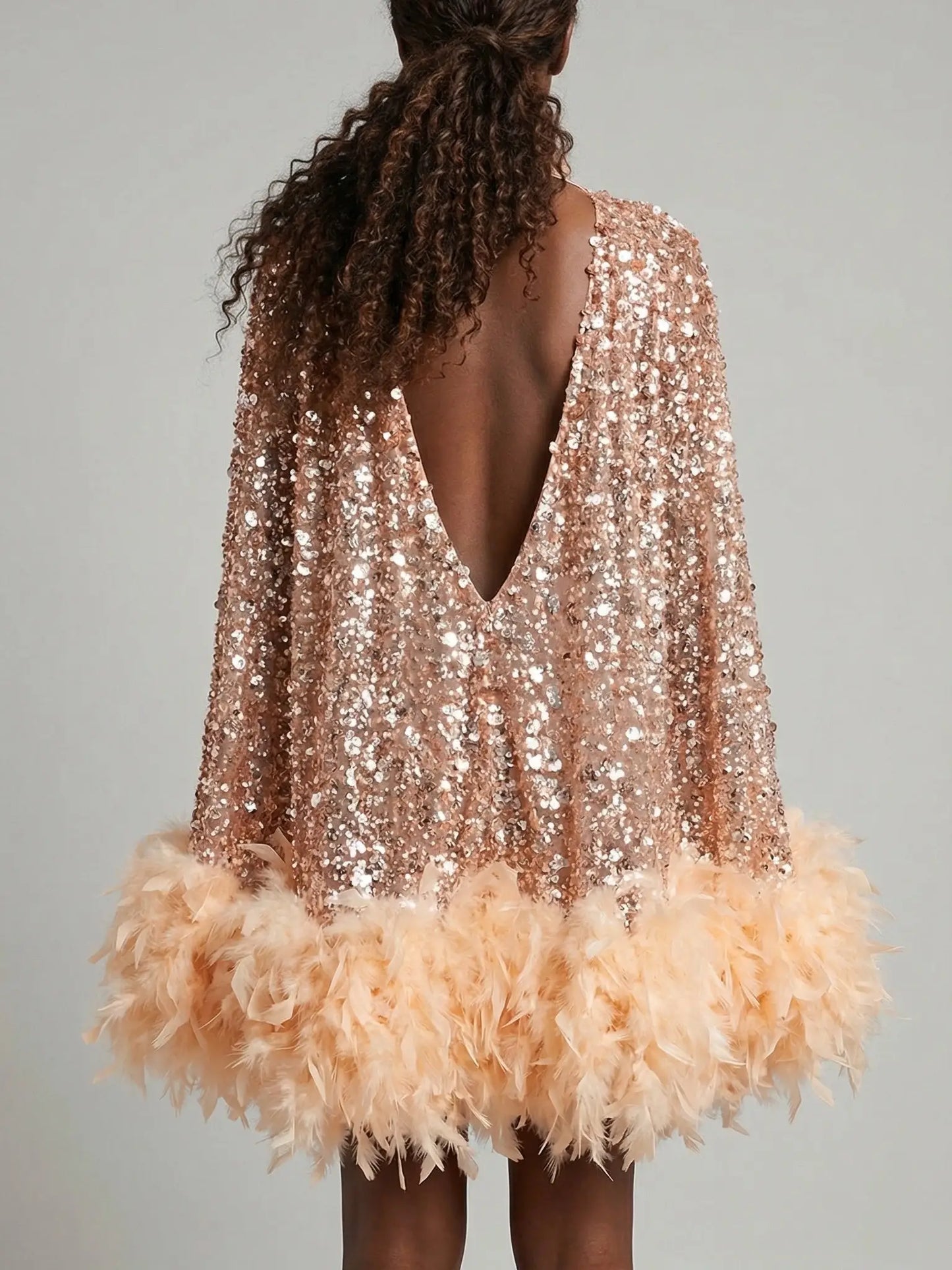 Sequin Feather-Trim Mini Dress - Dresses