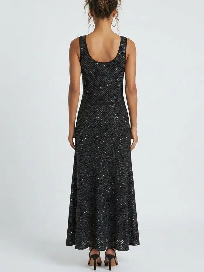 Sequin Knit Tank Maxi Dress in Black and White Sequin Knit Tank Maxi Dress in Black and White