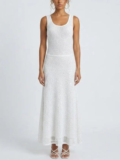Sequin Knit Tank Maxi Dress - S / White - Dresses