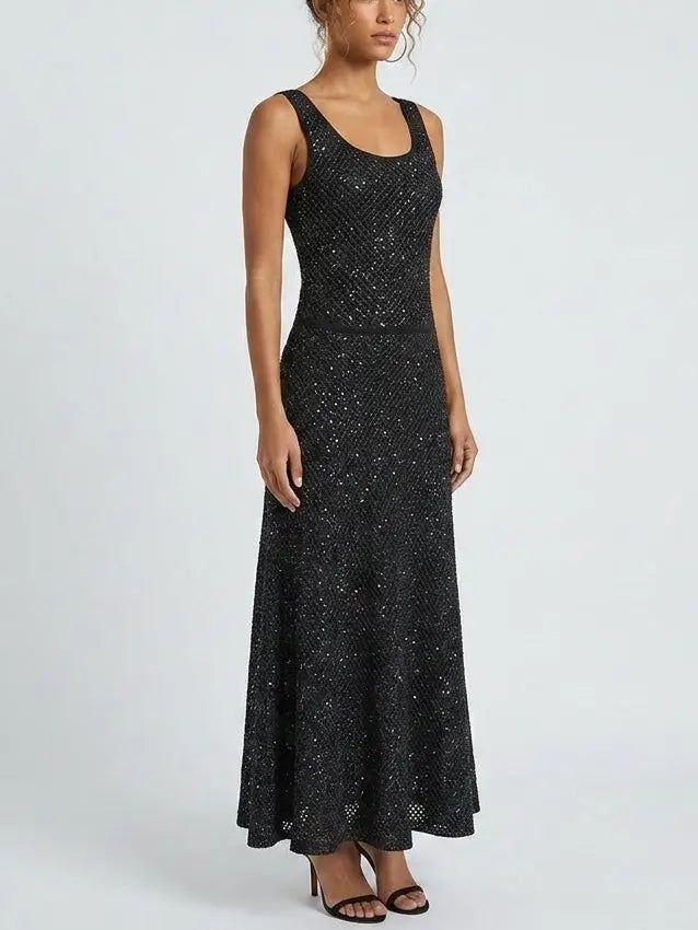 Sequin Knit Tank Maxi Dress in Black and White Sequin Knit Tank Maxi Dress in Black and White