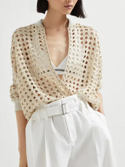 Sequin Open-Knit Cardigan Jacket - Jackets