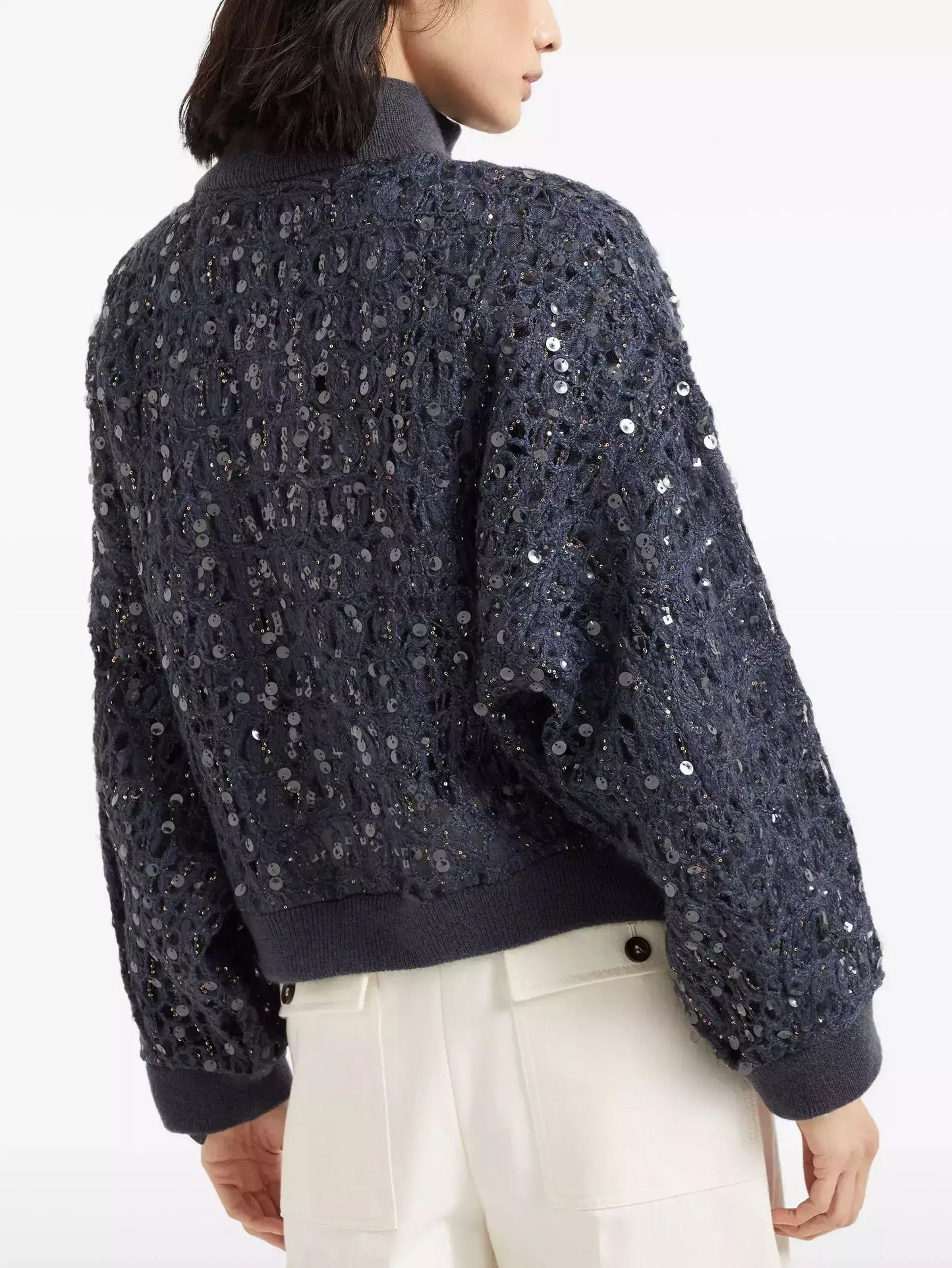 Sequin Open-Knit Cardigan Sweater - Sweaters & Knitwear