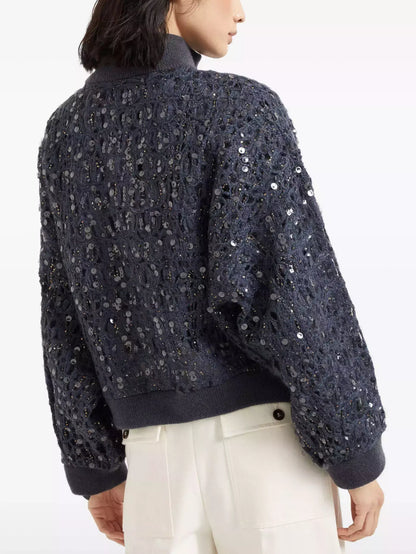 Sequin Open-Knit Cardigan Sweater - Sweaters & Knitwear