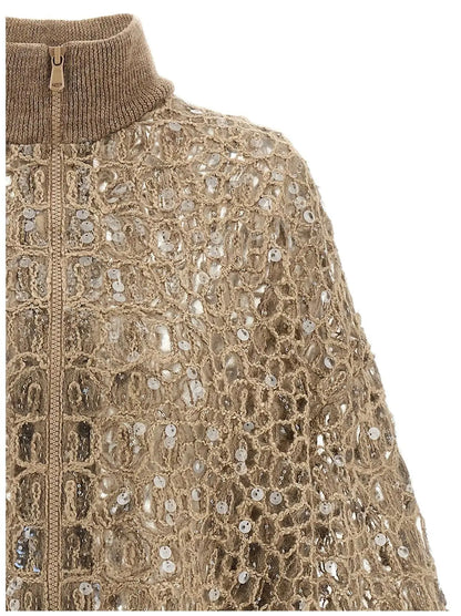 Sequin Open-Knit Cardigan Sweater - Sweaters & Knitwear