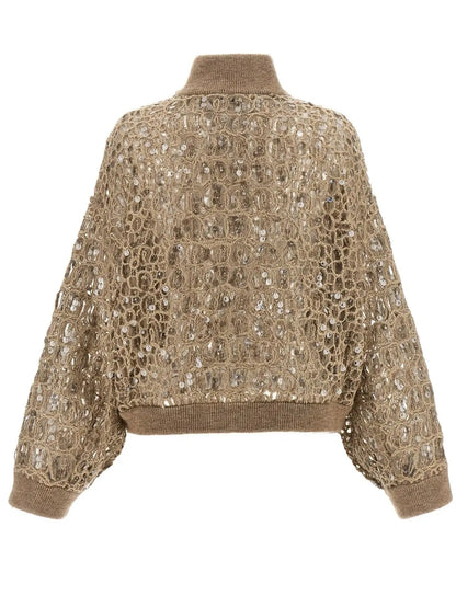 Sequin Open-Knit Cardigan Sweater - Sweaters & Knitwear