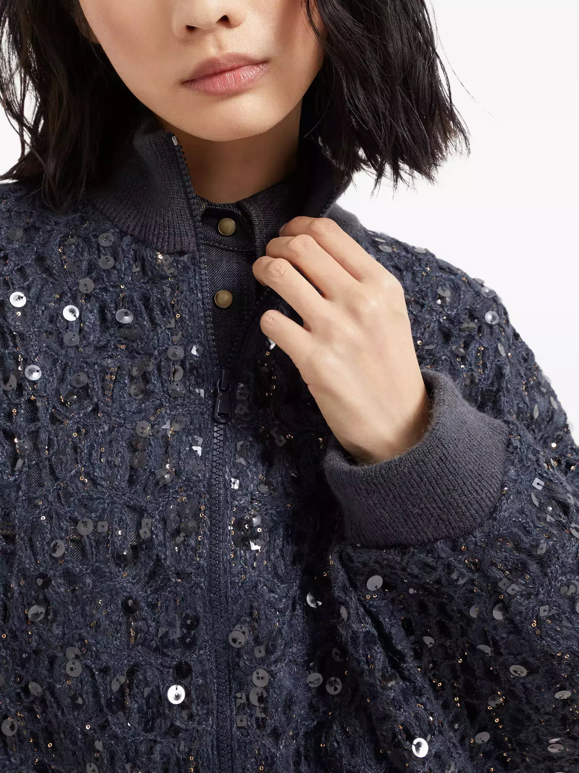 Sequin Open-Knit Cardigan Sweater - Sweaters & Knitwear