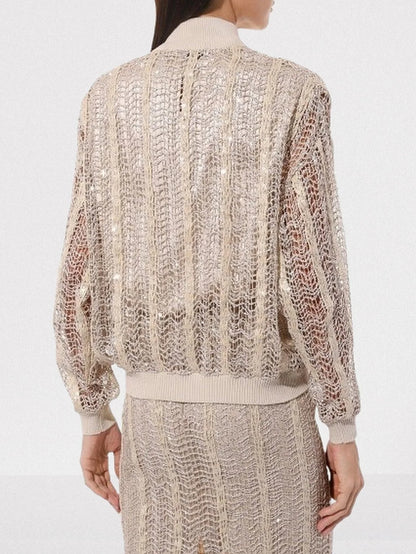 Sequin Raffia Net Bomber Jacket - Jackets