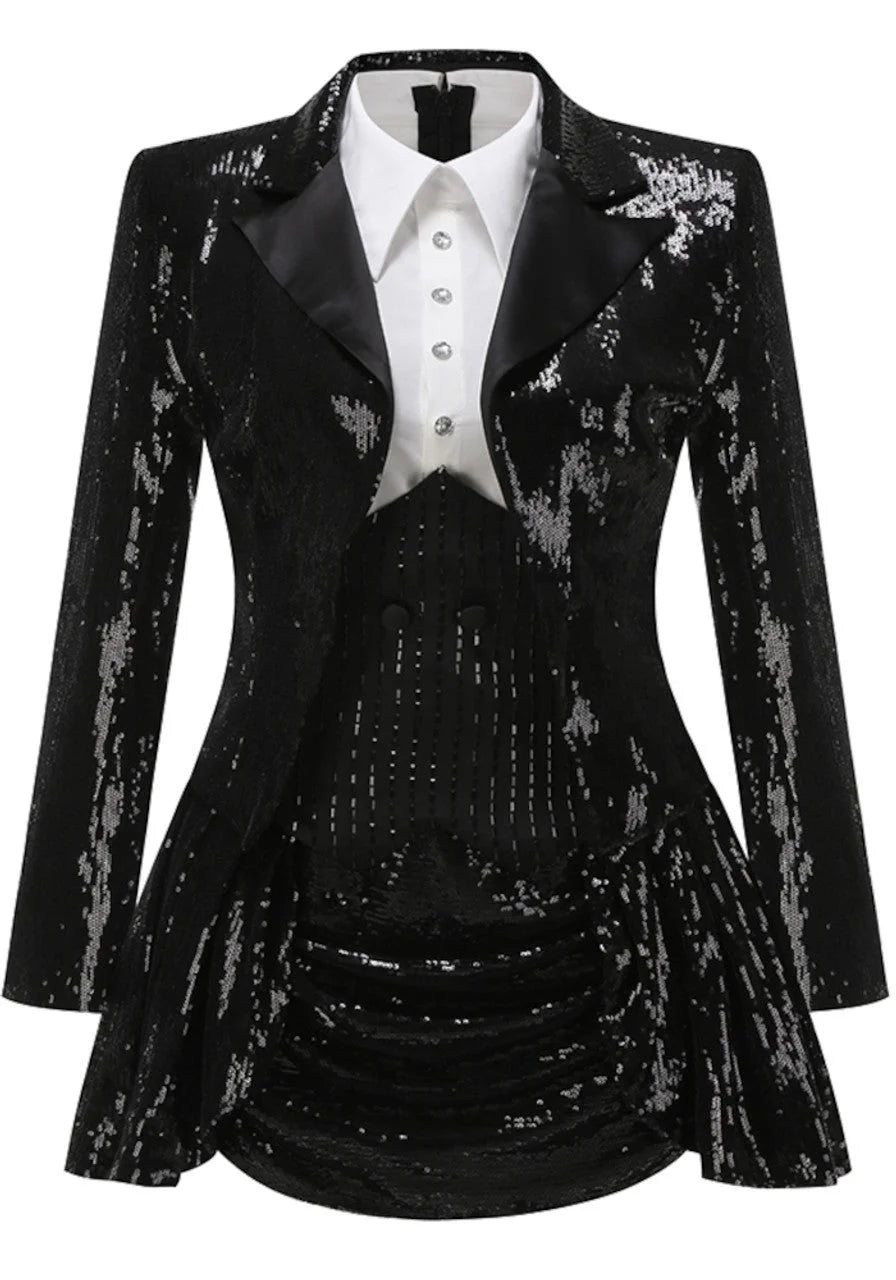 Sequin Tuxedo-Style Dress and Blazer Set - Suits & Sets