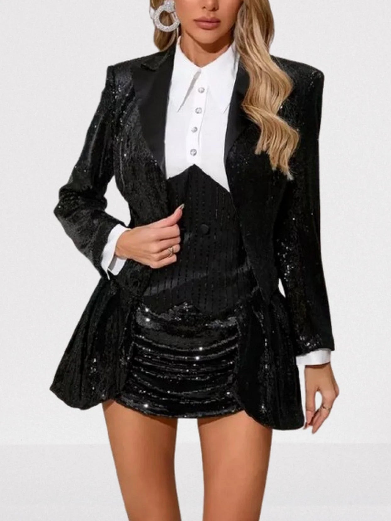 Sequin Tuxedo-Style Dress and Blazer Set - Suits & Sets