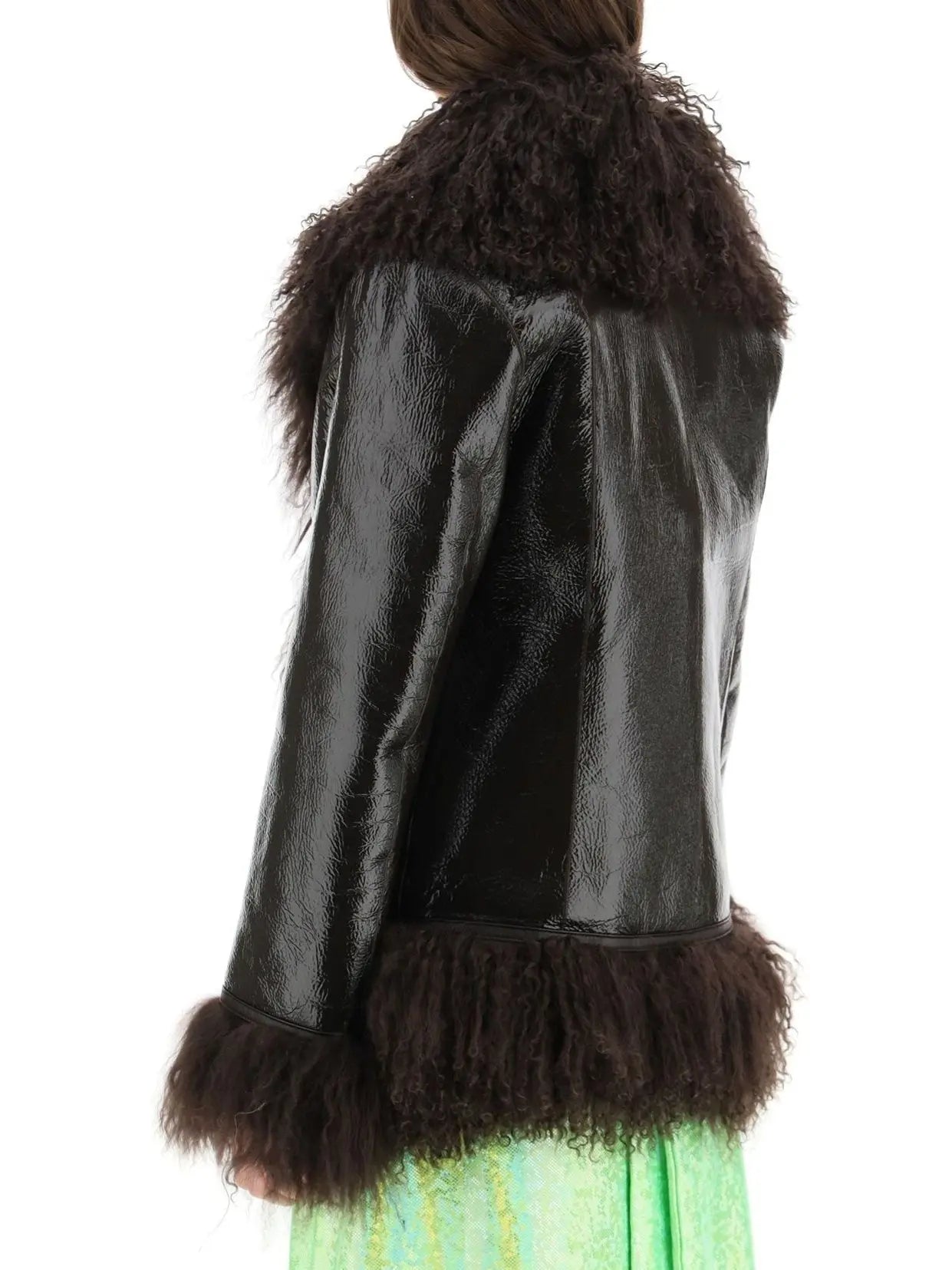 Shearling-Fringed Leather Jacket, Black - Branna Couture