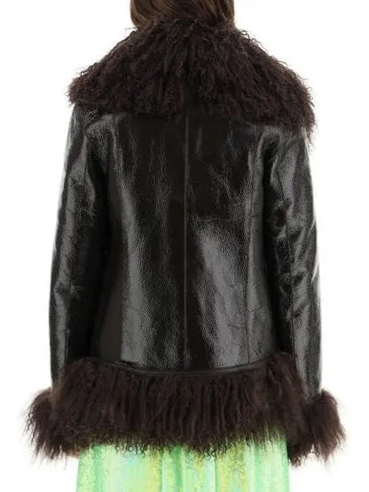 Shearling-Fringed Leather Jacket, Black - Branna Couture