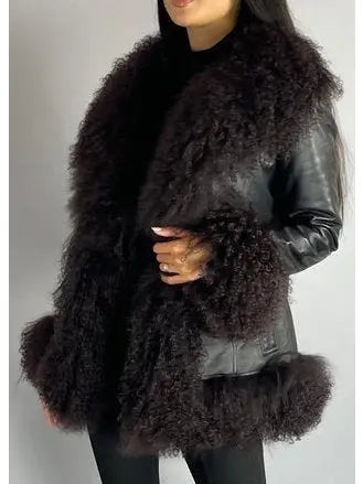 Shearling-Fringed Leather Jacket, Black - Branna Couture