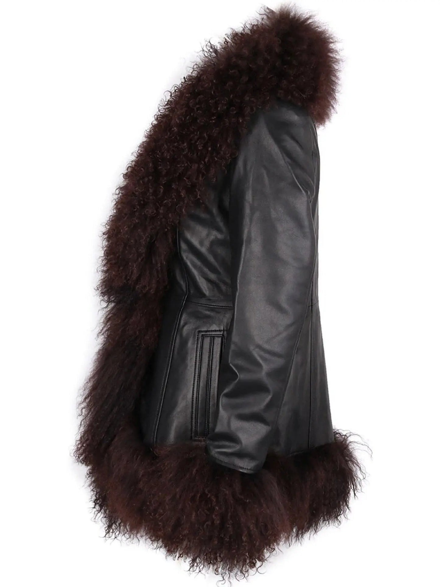 Shearling-Fringed Leather Jacket, Black - Branna Couture