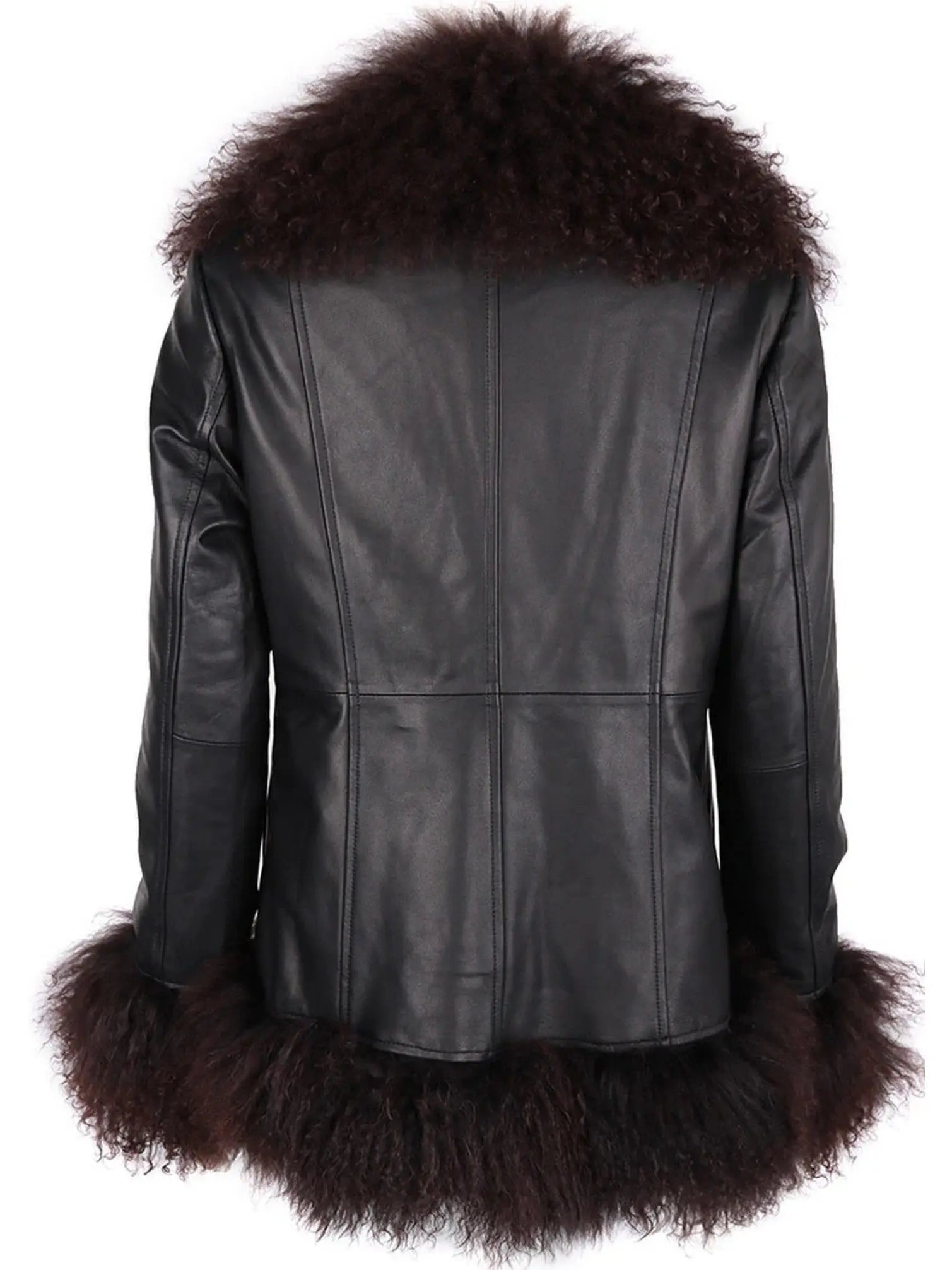 Shearling-Fringed Leather Jacket, Black - Branna Couture